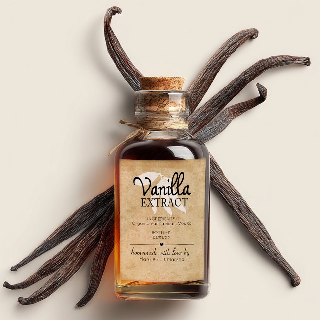 Étiquettes Pour Bouteilles De Vin Elegant Vanilla Extract Homemade (Vanilla Extract Product Label with Vanilla Bean)
