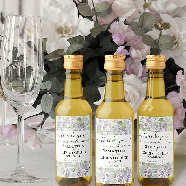 Étiquettes Pour Bouteilles De Vin Eucalyptus Lavender Russe Merci Mariage Mini (Créateur téléchargé)
