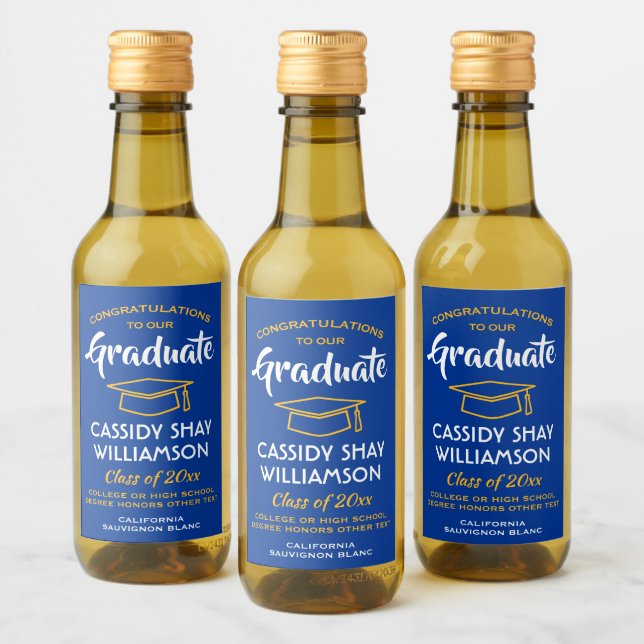 Étiquettes Pour Bouteilles De Vin Félicitations Royal Blue Gold Yellow Mini (Bouteilles)