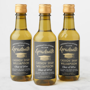 Étiquettes Pour Bouteilles De Vin Fête de Remise des Diplômes Noir Bruni Or et Blanc