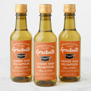 Étiquettes Pour Bouteilles De Vin Fêtes de Graduation Fêtes Orange Blanc Noir Mini