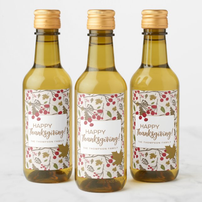 Étiquettes Pour Bouteilles De Vin Feuilles de chute Rustique Bon thanksgiving person (Bouteilles)