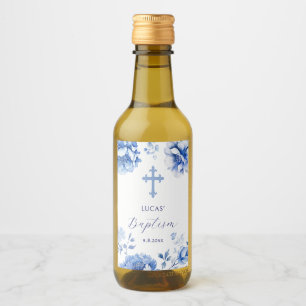 Étiquettes Pour Bouteilles De Vin Fleurs Bleues Baptême