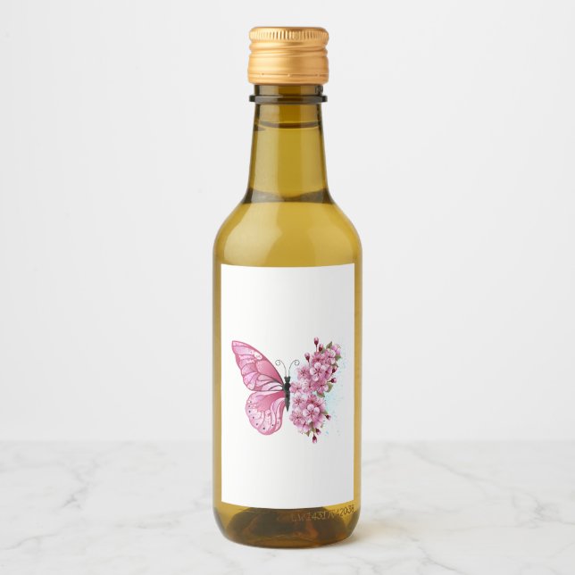 Étiquettes Pour Bouteilles De Vin Flower Butterfly (Devant)