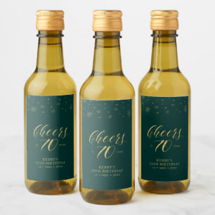 Étiquettes Pour Bouteilles De Vin Gold & Green Cheers 70 ans, 70e anniversaire fête