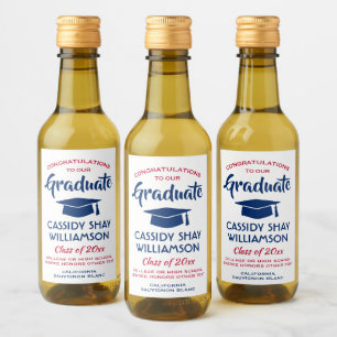 Étiquettes Pour Bouteilles De Vin Graduation Congrats Moderne Rouge Blanc et Bleu Mi