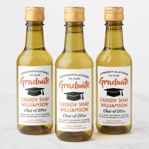 Étiquettes Pour Bouteilles De Vin Graduation Félicats Moderne Orange Blanc Noir Mini