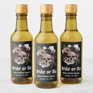 Étiquettes Pour Bouteilles De Vin Halloween Fleurs Crâne Mariée ou Mourir Enterremen