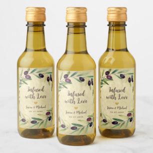 Étiquettes Pour Bouteilles De Vin Huile d'olive infusée d'amour Mariage rustique Fav