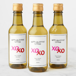 Étiquettes Pour Bouteilles De Vin Joyeux Galentine XOXO Hugs et baisers rose rouge