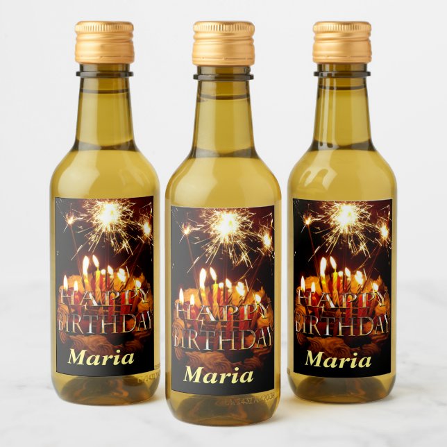 Étiquettes Pour Bouteilles De Vin Joyeux Gâteau D'Anniversaire Avec Des Éperviers, (Bouteilles)