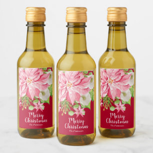 Étiquettes Pour Bouteilles De Vin Joyeux Noël Floral Poinsettia Vacances Mini