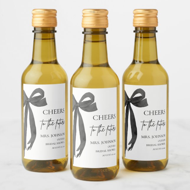 Étiquettes Pour Bouteilles De Vin La Bow Noire Brille À La Future Fête des mariées (Bouteilles)