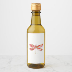 Étiquettes Pour Bouteilles De Vin Libellule fleur avec sakura bijou