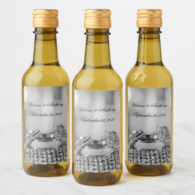 Étiquettes Pour Bouteilles De Vin Mariage Argent Nom élégant Date Script Mini (Bouteilles)