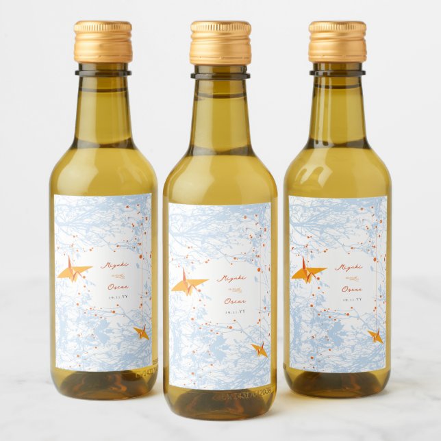 Étiquettes Pour Bouteilles De Vin Mariage asiatique  orange Origami (Bouteilles)