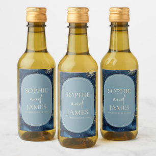 Étiquettes Pour Bouteilles De Vin Mariage Céleste Élégant Or Bleu Ciel Étoilé