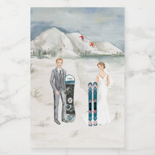 Étiquettes Pour Bouteilles De Vin Mariage d'hiver de la montagne de neige Mini Étiqu