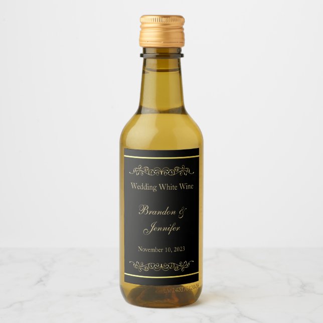 Étiquettes Pour Bouteilles De Vin Mariage personnalisé Black & Gold (Devant)
