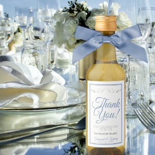 Étiquettes Pour Bouteilles De Vin Merci de mariage élégant bleu et gris Mini