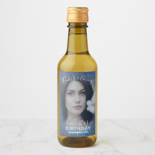 Étiquettes Pour Bouteilles De Vin Merci Navy Blue Parties scintillant Ombre Photo An