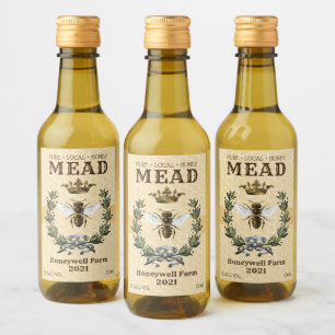 Étiquettes Pour Bouteilles De Vin Miel Mead Bee et Couronne