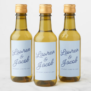 Étiquettes Pour Bouteilles De Vin Moderne Minimaliste Minimaliste Bleu Mariage Mini