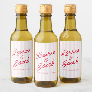Étiquettes Pour Bouteilles De Vin Moderne Minimaliste Rayures Rouges Roses Mariage M