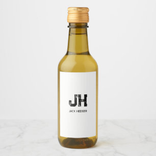 ÉTIQUETTES POUR BOUTEILLES DE VIN MONOGRAMME DE NOM À DEUX LETTRES MINIMALISTE NOIR