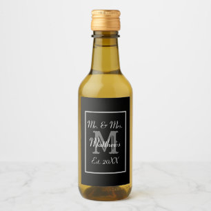 Étiquettes Pour Bouteilles De Vin Monogramme noir et blanc Mini Étiquettes de vin