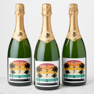 Étiquettes Pour Bouteilles De Vin Mousseux 1976 Retro Stripe Sunset Année Vintage de naissanc