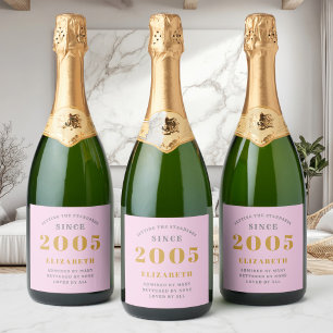 Étiquettes Pour Bouteilles De Vin Mousseux 20th Birthday Born 2005 Ajouter Nom Rose Grey