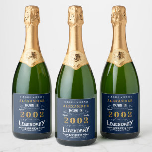 Étiquettes Pour Bouteilles De Vin Mousseux 21e Anniversaire 2002 Ajouter Votre Nom Blue Gold
