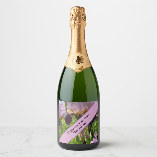 Étiquettes Pour Bouteilles De Vin Mousseux 21e anniversaire du Mariage (Devant)