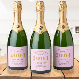 Étiquettes Pour Bouteilles De Vin Mousseux 21e Anniversaire Né 2004 Ajouter Nom Rose Grey
