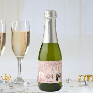 Étiquettes Pour Bouteilles De Vin Mousseux 21e anniversaire rose or parties scintillant goutt