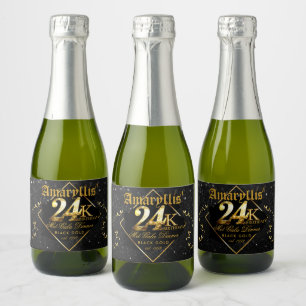 Étiquettes Pour Bouteilles De Vin Mousseux 24K Black & Gold Luxe 24e anniversaire Elégant