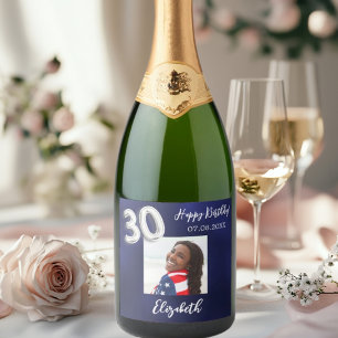 Étiquettes Pour Bouteilles De Vin Mousseux 30e anniversaire marine bleu photo
