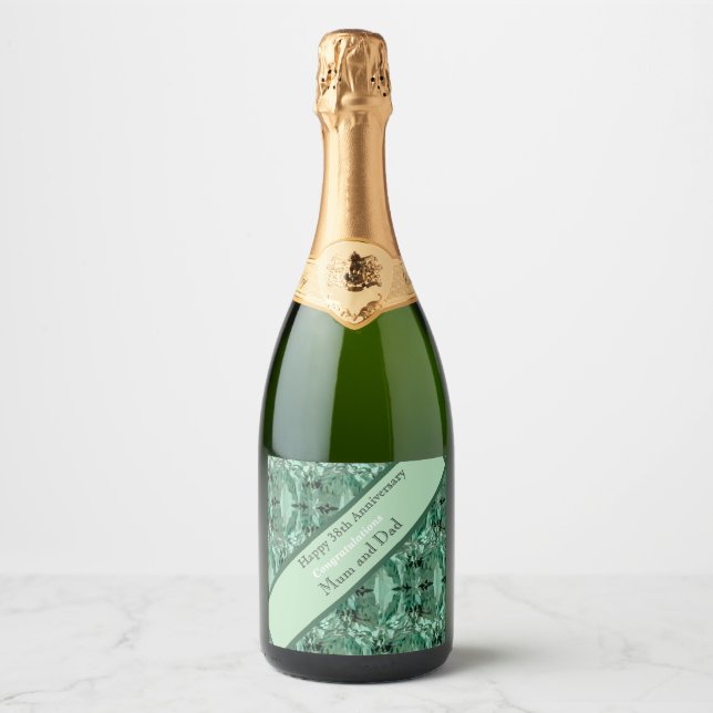 Étiquettes Pour Bouteilles De Vin Mousseux 38e anniversaire du Mariage Green Beryl (Devant)