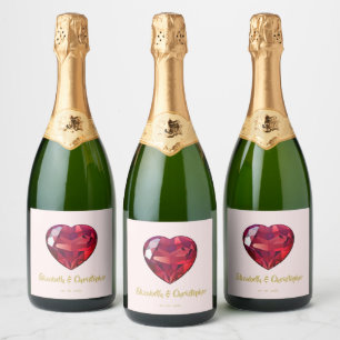 Étiquettes Pour Bouteilles De Vin Mousseux 40e anniversaire du Mariage Ruby Red Pink Gold