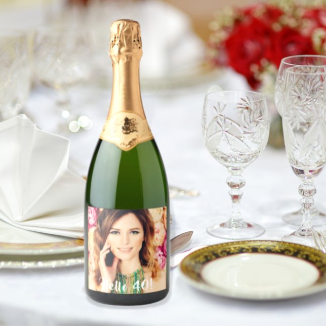 Étiquettes Pour Bouteilles De Vin Mousseux 40ème anniversaire, photo personnalisable (Créateur téléchargé)