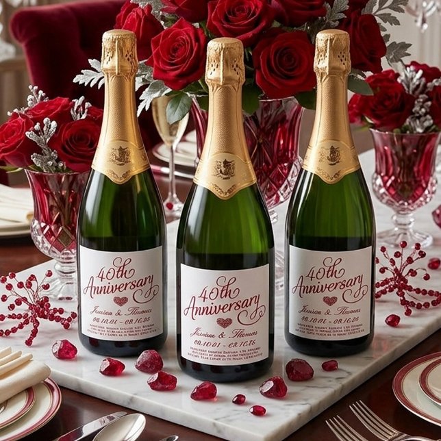 Étiquettes Pour Bouteilles De Vin Mousseux 40th Ruby Wedding Anniversary (Créateur téléchargé)