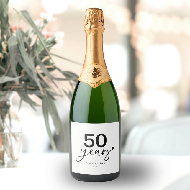 Étiquettes Pour Bouteilles De Vin Mousseux 50 Anniversaire Mariage Noir Et Blanc (Créateur téléchargé)