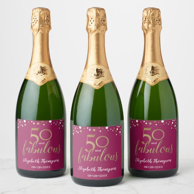 Étiquettes Pour Bouteilles De Vin Mousseux 50e anniversaire 50 et fabuleux Gold Magenta Pink (Bouteilles)
