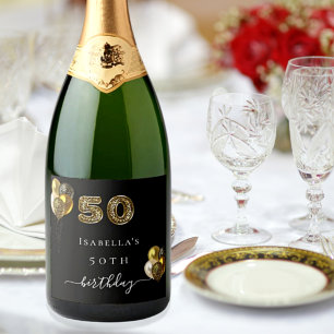 Étiquettes Pour Bouteilles De Vin Mousseux 50e anniversaire animal léopard d'or noir