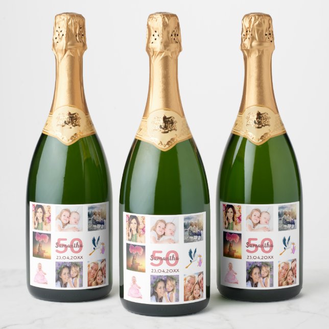 Étiquettes Pour Bouteilles De Vin Mousseux 50e anniversaire fête photo collage (Bouteilles)