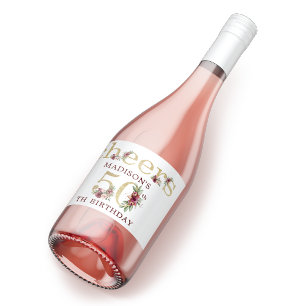Étiquettes Pour Bouteilles De Vin Mousseux 50e anniversaire Personnalisé Gold Floral