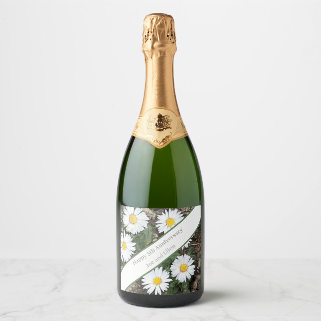 Étiquettes Pour Bouteilles De Vin Mousseux 5e anniversaire, modifiable (Devant)
