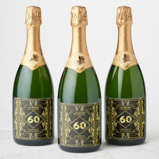 Étiquettes Pour Bouteilles De Vin Mousseux 60e anniversaire Art Déco Gold Black Great Gatsby