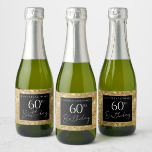 Étiquettes Pour Bouteilles De Vin Mousseux 60e anniversaire Black and Gold Shimmer